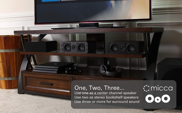 Alt view image 2 of 6 - OoO Slim Passive Center Channel Speaker, Home Theater, Each, Walnut Amplifier Required, Dual 3-Inch Woofers, 0.75-Inch Silk Tweeter, Under 4-Inch Tall, Desktop, Surround Sound, Wall Mountable