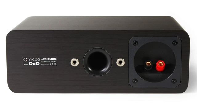 Alt view image 4 of 6 - OoO Slim Passive Center Channel Speaker, Home Theater, Each, Walnut Amplifier Required, Dual 3-Inch Woofers, 0.75-Inch Silk Tweeter, Under 4-Inch Tall, Desktop, Surround Sound, Wall Mountable