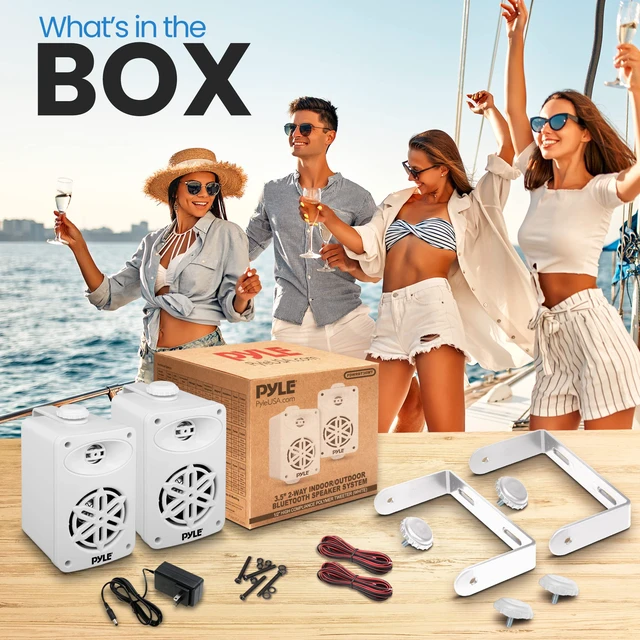 Alt view image 2 of 7 - Usa Bluetooth Indoor Outdoor Speakers Pair-200 Watt Dual Waterproof 3.5" 2-Way Full Range Speaker System w/1/2" High Compliance Polymer Tweeter-Home,Boat,Marine,Deck,Patio,Poolside(White)