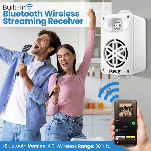 Alt view image 3 of 7 - Usa Bluetooth Indoor Outdoor Speakers Pair-200 Watt Dual Waterproof 3.5" 2-Way Full Range Speaker System w/1/2" High Compliance Polymer Tweeter-Home,Boat,Marine,Deck,Patio,Poolside(White)