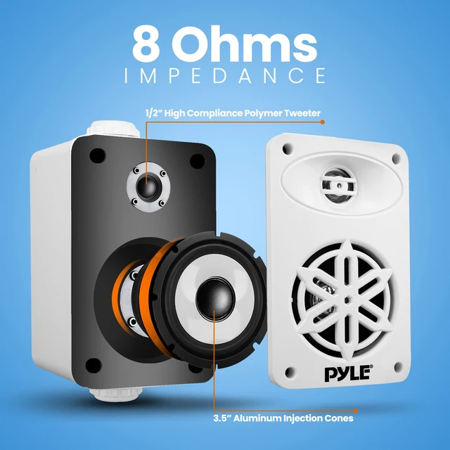 Alt view image 5 of 7 - Usa Bluetooth Indoor Outdoor Speakers Pair-200 Watt Dual Waterproof 3.5" 2-Way Full Range Speaker System w/1/2" High Compliance Polymer Tweeter-Home,Boat,Marine,Deck,Patio,Poolside(White)