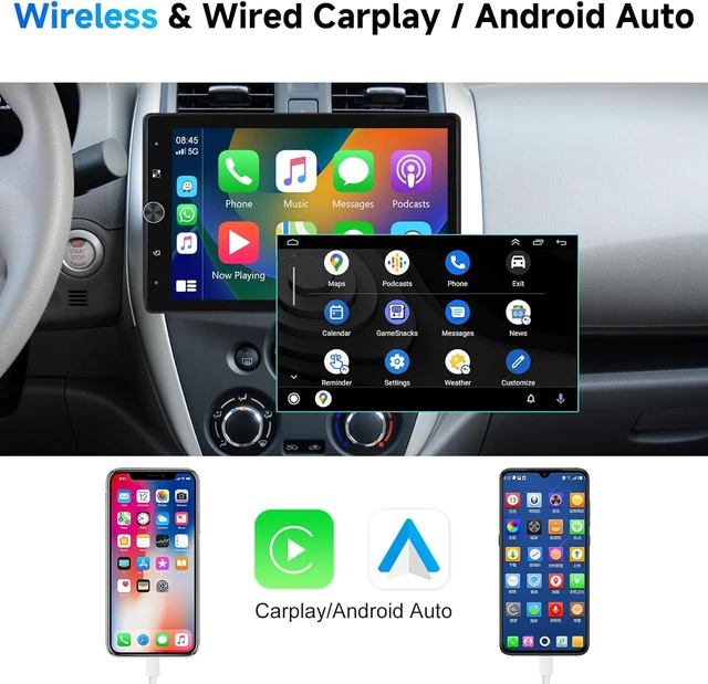 Alt view image 3 of 7 - 10.4" Single Din Radio Car Stereo with Wireless CarPlay & Android Auto, Rotatable Touch Screen, Bluetooth, 16-Band EQ Audio, Mirror Link, SWC, FM, USB, TF, Backup Camera