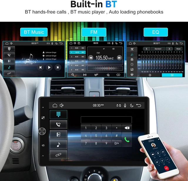Alt view image 6 of 7 - 10.4" Single Din Radio Car Stereo with Wireless CarPlay & Android Auto, Rotatable Touch Screen, Bluetooth, 16-Band EQ Audio, Mirror Link, SWC, FM, USB, TF, Backup Camera