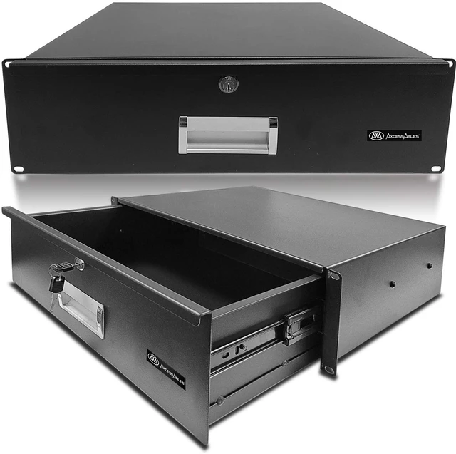 Main image of 3U Locking Rack Drawer by AxcessAbles 15" Deep Secured Metal Server Rack Mount Storage Drawer 45lb Capacity Compatible with 19-Inch Rack-Mount Cases, Audio Video Equipment Cabinets (RKDRAWER3U)