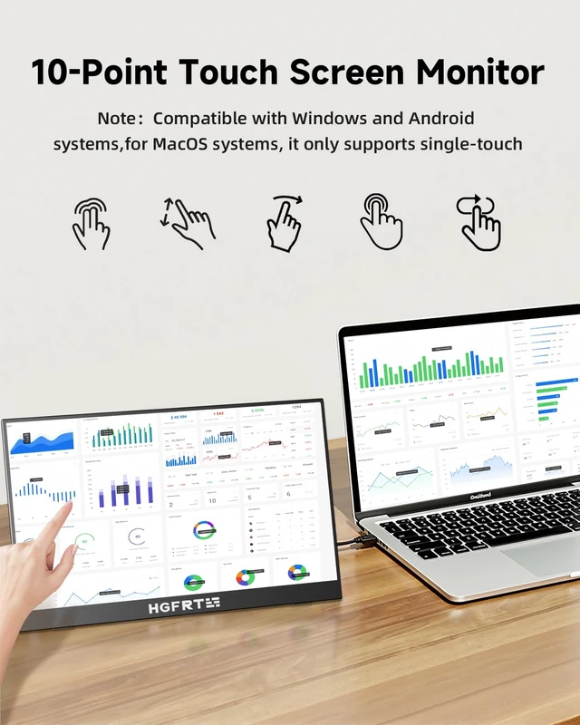 Alt view image 3 of 7 - Portable Monitor Touchscreen 15.6", 1920x1080 60Hz FHD IPS HDR 10-Point Touch Screen Monitor with Built-in Stand & Speaker, HDMI USB C VESA External Travel Monitors for Laptop, PC, Mac, Phone