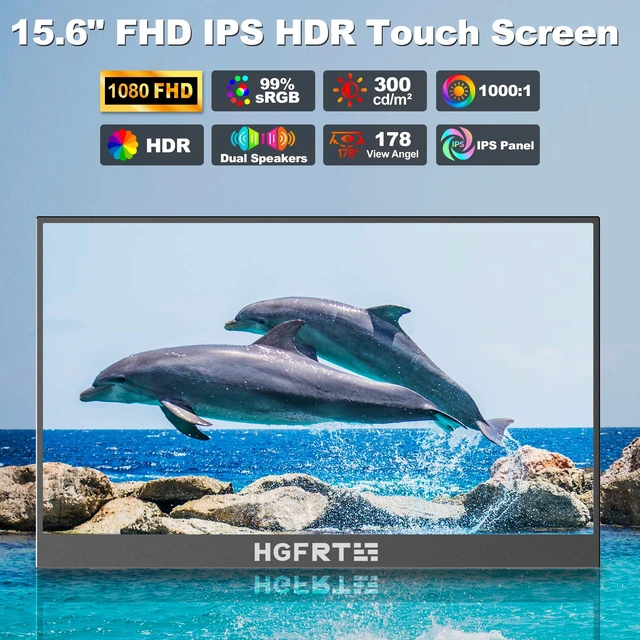 Alt view image 2 of 7 - Portable Monitor Touchscreen 15.6", 1920x1080 60Hz FHD IPS HDR 10-Point Touch Screen Monitor with Built-in Stand & Speaker, HDMI USB C VESA External Travel Monitors for Laptop, PC, Mac, Phone