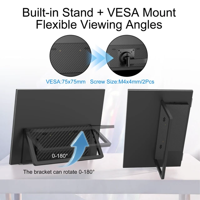 Alt view image 4 of 7 - Portable Monitor Touchscreen 15.6", 1920x1080 60Hz FHD IPS HDR 10-Point Touch Screen Monitor with Built-in Stand & Speaker, HDMI USB C VESA External Travel Monitors for Laptop, PC, Mac, Phone