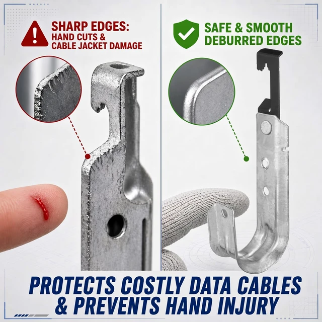 Alt view image 3 of 6 - 50 Pcs 1-5/16 Inch Galvanized Steel J Hook with Bat Wing Heavy Duty Cable Support Straps Hangers for Hanging Cable Management to Ceiling Grid Wire & Threaded Rod