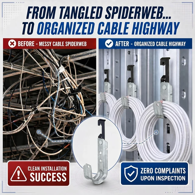 Alt view image 5 of 6 - 50 Pcs 1-5/16 Inch Galvanized Steel J Hook with Bat Wing Heavy Duty Cable Support Straps Hangers for Hanging Cable Management to Ceiling Grid Wire & Threaded Rod