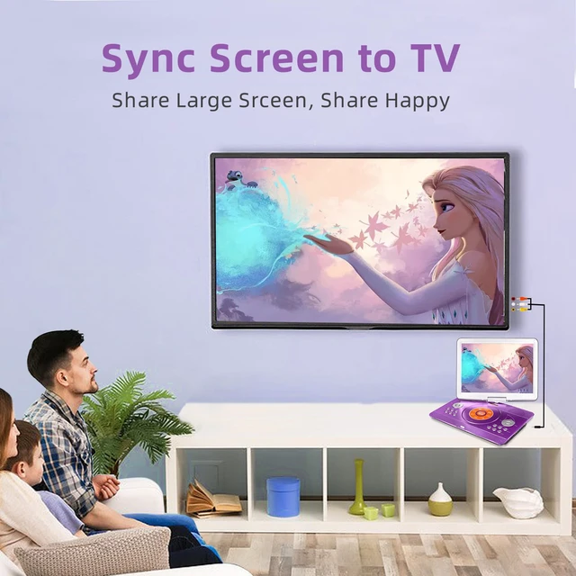Alt view image 6 of 7 - Portable DVD Player for Kids Road Trip, 14.1" Swivel Screen, 5000mAh 6-Hour Playtime, Car Charger, Support USB, SD, TV Sync for Family Movie Night, Dual Speakers, Multi-Format, Purple