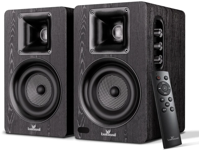Main image of Active Bookshelf Speakers for Turntable, Powered PC Desktop & TV Audio, Aluminum Horn Tweeter, 4" Woven Glass Fiber Woofer, Built-in Amp, BT/Opt/ARC/AUX/USB, Black