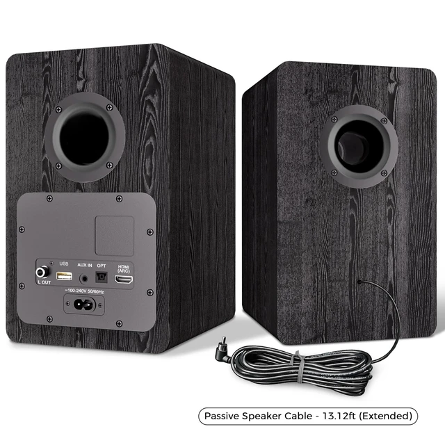 Alt view image 7 of 7 - Active Bookshelf Speakers for Turntable, Powered PC Desktop & TV Audio, Aluminum Horn Tweeter, 4" Woven Glass Fiber Woofer, Built-in Amp, BT/Opt/ARC/AUX/USB, Black