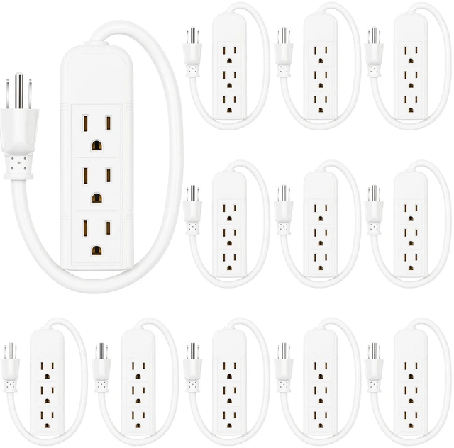 Main image of 20 Pack 3 Outlet Power Strip Flat Plug Extension Cord, 1 ft, White 3 Outlet Power Strip Surge Protector, Power Strip Bulk Pack, Mini Cord 3 Ground Heavy Duty Mountable Outlets Strip, Computer