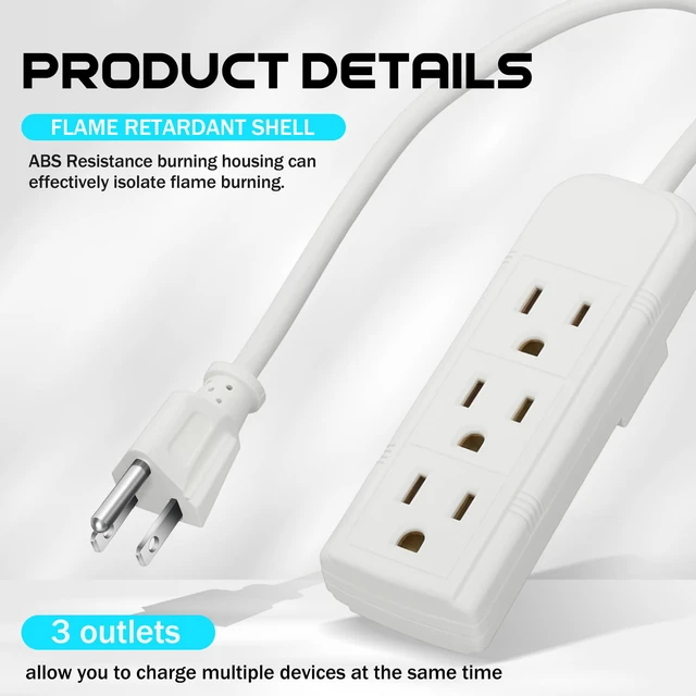 Alt view image 3 of 6 - 20 Pack 3 Outlet Power Strip Flat Plug Extension Cord, 1 ft, White 3 Outlet Power Strip Surge Protector, Power Strip Bulk Pack, Mini Cord 3 Ground Heavy Duty Mountable Outlets Strip, Computer