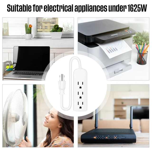 Alt view image 6 of 6 - 20 Pack 3 Outlet Power Strip Flat Plug Extension Cord, 1 ft, White 3 Outlet Power Strip Surge Protector, Power Strip Bulk Pack, Mini Cord 3 Ground Heavy Duty Mountable Outlets Strip, Computer