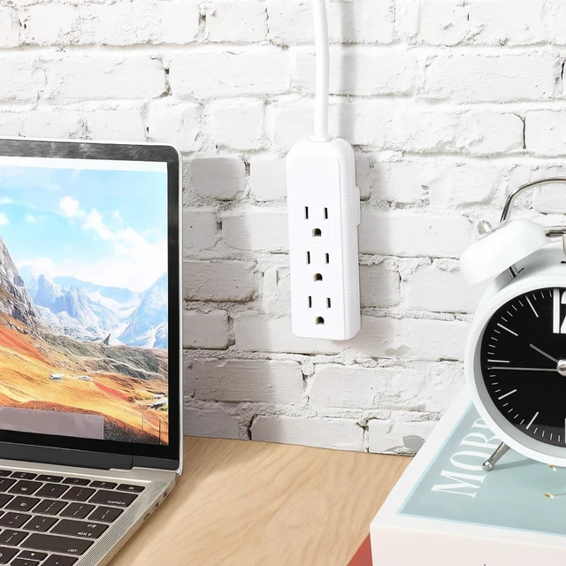 Alt view image 5 of 6 - 20 Pack 3 Outlet Power Strip Flat Plug Extension Cord, 1 ft, White 3 Outlet Power Strip Surge Protector, Power Strip Bulk Pack, Mini Cord 3 Ground Heavy Duty Mountable Outlets Strip, Computer