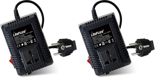 Main image of 500 Watt Step Up/Step Down Travel Voltage Converter, 220/110v to 110/220v Converter with Type E/F Plug Compatible with Hair Straightener, Camera, Laptop & More (Pack of 2)