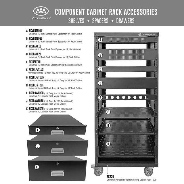 Alt view image 7 of 7 - 3U Locking Rack Drawer by AxcessAbles 15" Deep Secured Metal Server Rack Mount Storage Drawer 45lb Capacity Compatible with 19-Inch Rack-Mount Cases, Audio Video Equipment Cabinets (RKDRAWER3U)