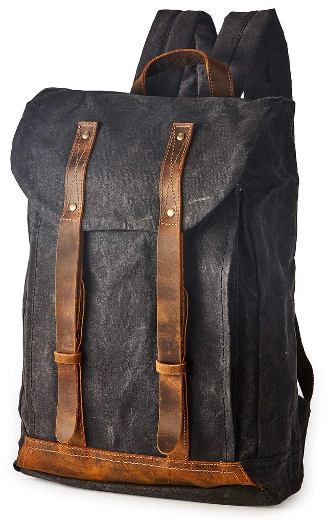 Main image of Heavy-Duty Waxed Canvas Rucksack Backpack Vintage Waxed Canvas Backpack with Leather Trim, Fits Laptop and Essentials for Travel and Daily Carry,Gift