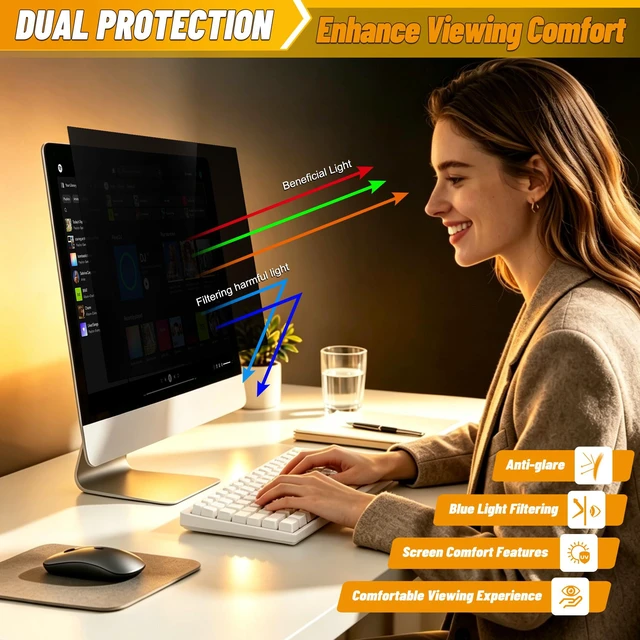 Alt view image 3 of 7 - 32 Inch Computer Monitor Privacy Screen, Blue Light Filter Computer Screen Privacy Shield With Anti-Glare And Eye Protection For 32" 16:9 Monitors