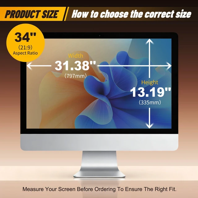 Alt view image 5 of 7 - 34 Inch Computer Monitor Privacy Screen, Blue Light Filter Computer Screen Privacy Shield With Anti-Glare And Eye Protection For 34" 21:9 Monitors