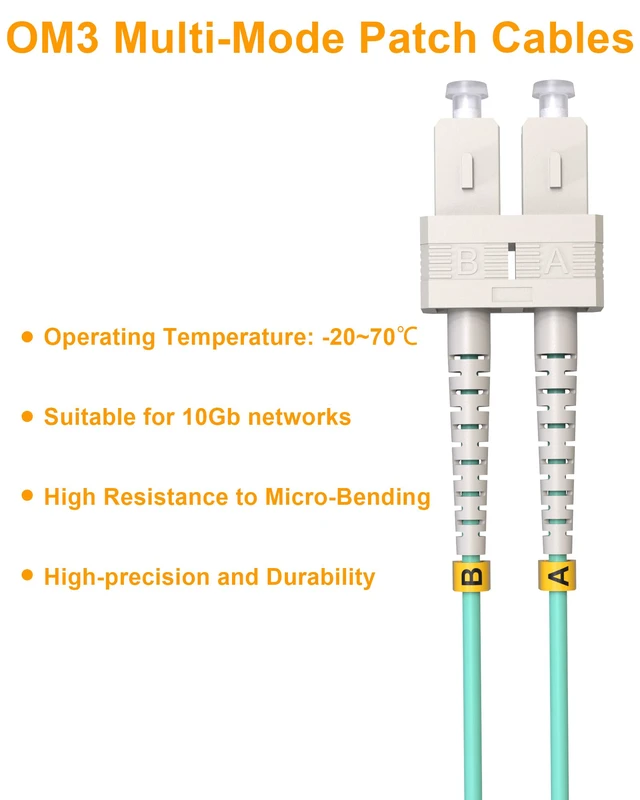 Alt view image 2 of 7 - OM3 LC to SC Multimode Fiber Patch Cable, 10m(32.81ft), 6 Pack Individually Tested Duplex Fiber Optical Cables, OM3 Multimode MMF Jumper Cord, Pure Optical Cable Series, LSZH, 50/125µm