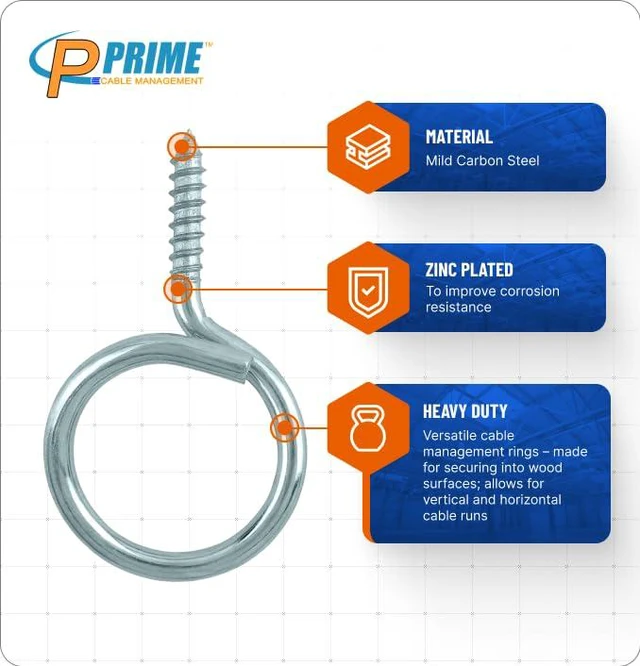 Alt view image 3 of 5 - Heavy Duty Bridle Rings 100 Pack 1-1/4 Inch Wood Screw Cable Support Hangers Zinc-Plated Steel Threaded Cable Rings for Low Voltage Cable Management (Electrical & Network Wire Organizer)