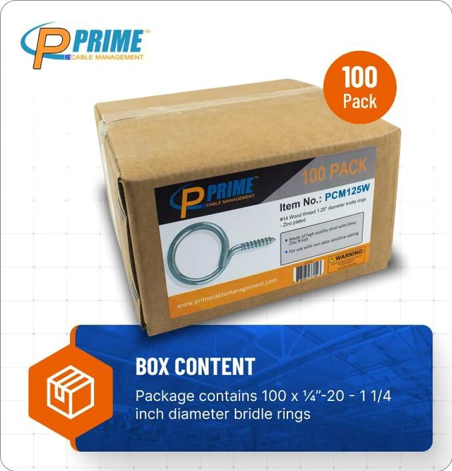 Alt view image 5 of 5 - Heavy Duty Bridle Rings 100 Pack 1-1/4 Inch Wood Screw Cable Support Hangers Zinc-Plated Steel Threaded Cable Rings for Low Voltage Cable Management (Electrical & Network Wire Organizer)