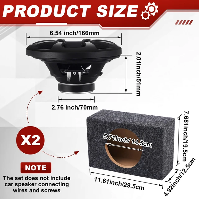 Alt view image 2 of 6 - 2-Way Coaxial Car Audio Speakers with Speaker Box Enclosures Set Sturdy Constructed Car Stereo and Sound System Accessories Portable Audio Equipment for Vehicles(Separate,6.5" 100 W)