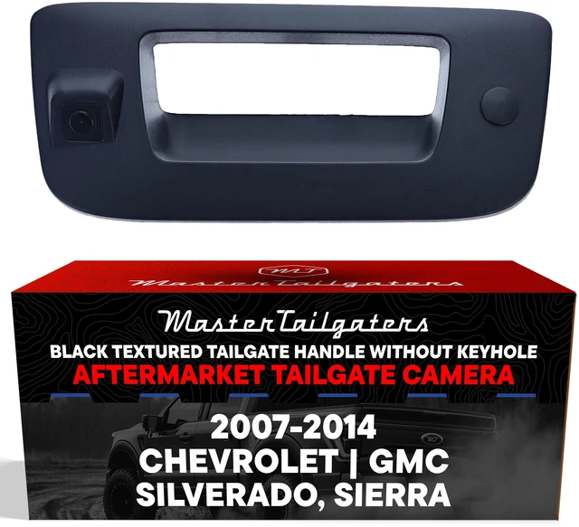 Main image of Black Tailgate Handle with Backup Camera Replacement for Chevrolet Silverado/GMC Sierra (2007-2014) + Key Hole Plug IP68 Waterproof Parking Grid Lines Available Easy Install