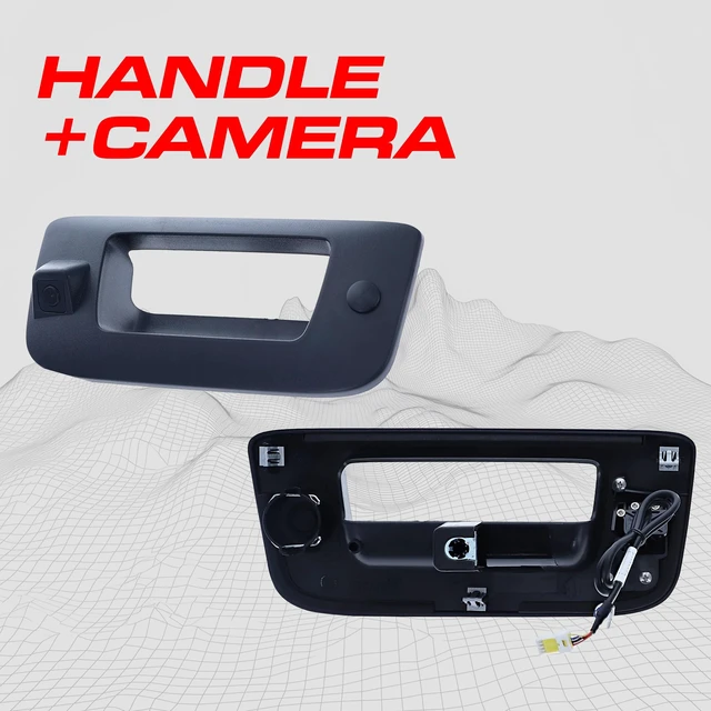 Alt view image 2 of 7 - Black Tailgate Handle with Backup Camera Replacement for Chevrolet Silverado/GMC Sierra (2007-2014) + Key Hole Plug IP68 Waterproof Parking Grid Lines Available Easy Install