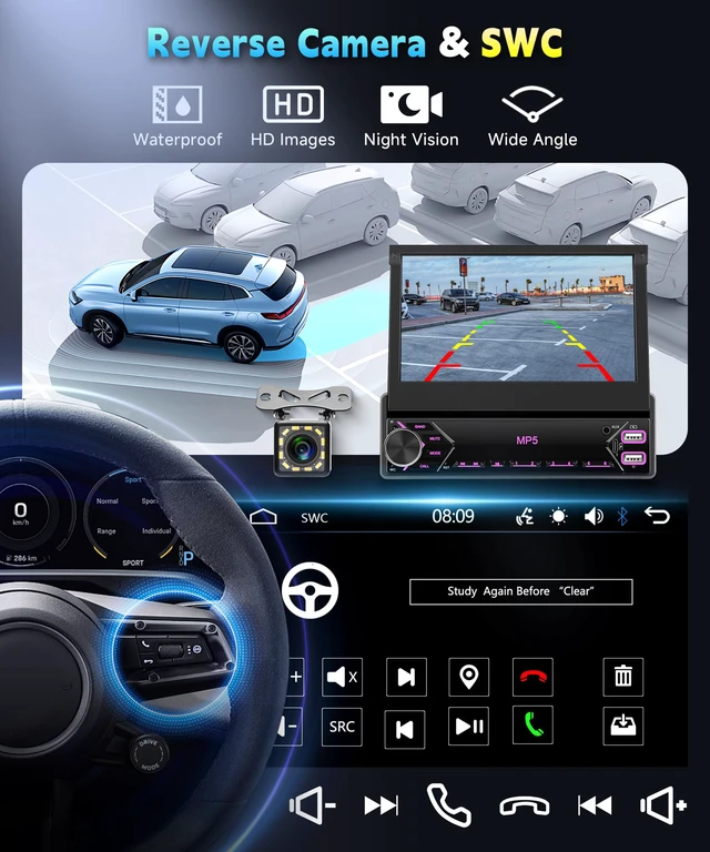 Alt view image 4 of 6 - Single Din Flip Out IPS Touchscreen Car Stereo, 7inch Car Stereo 1 Din Car Stereo with Bluetooth Car Audio Receivers, Backup Camera, FM Radio/Mirror Link/USB/Type-C Fast Charging