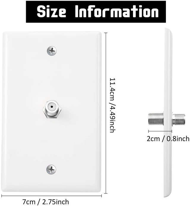 Alt view image 4 of 7 - 50 Pcs 1 Port TV Cable Wall Plate with F Connector, White Single Gang Covers for Rg6 Coaxial Cable, F Type Connector, Wall Mount Video Jack Outlets, Home Theater Management