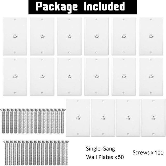 Alt view image 5 of 7 - 50 Pcs 1 Port TV Cable Wall Plate with F Connector, White Single Gang Covers for Rg6 Coaxial Cable, F Type Connector, Wall Mount Video Jack Outlets, Home Theater Management