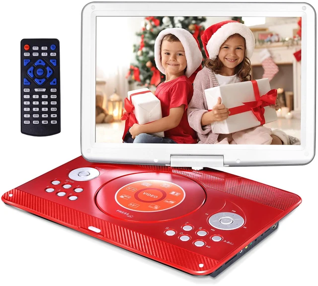 Main image of Portable DVD Player with 14.1" HD Screen for Kids Road Trip, 5000mAh 6-Hour Playtime, Car Charger, Support USB, SD, TV Sync for Family Movie Night, Dual Speakers, Multi-Format, Red