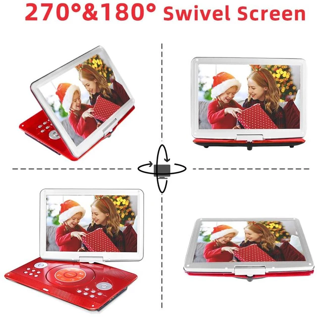 Alt view image 2 of 7 - Portable DVD Player with 14.1" HD Screen for Kids Road Trip, 5000mAh 6-Hour Playtime, Car Charger, Support USB, SD, TV Sync for Family Movie Night, Dual Speakers, Multi-Format, Red