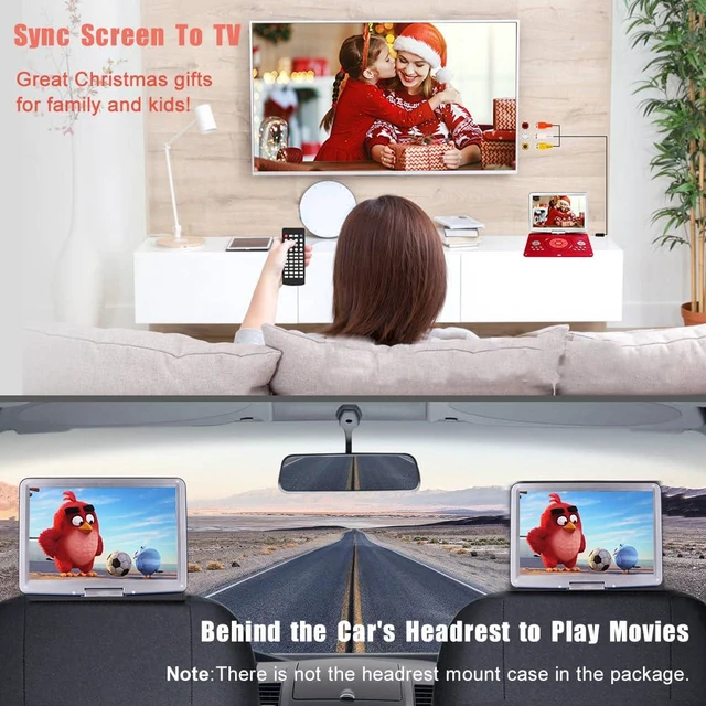 Alt view image 6 of 7 - Portable DVD Player with 14.1" HD Screen for Kids Road Trip, 5000mAh 6-Hour Playtime, Car Charger, Support USB, SD, TV Sync for Family Movie Night, Dual Speakers, Multi-Format, Red