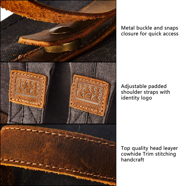 Alt view image 4 of 6 - Heavy-Duty Waxed Canvas Rucksack Backpack Vintage Waxed Canvas Backpack with Leather Trim, Fits Laptop and Essentials for Travel and Daily Carry,Gift