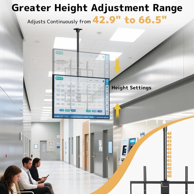 Alt view image 3 of 7 - Ceiling TV Mount, Adjustable Hanging Ceiling TV Bracket Fits Max 100 inch Pole Ceiling Mount Supports up to 176lbs, Fits LCD LED OLED 4K TVs, Max VESA 800x600mm, Black