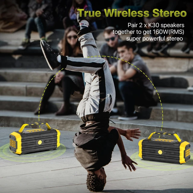 Alt view image 4 of 7 - Portable Bluetooth Speaker 120W Peak 80W Wireless Speakers, TWS Pairing, Deep Bass, Hi-Fi Loud Speaker, IPX6 Waterproof, DSP Sound Boombox for Outdoor, Camping, Party, Beach