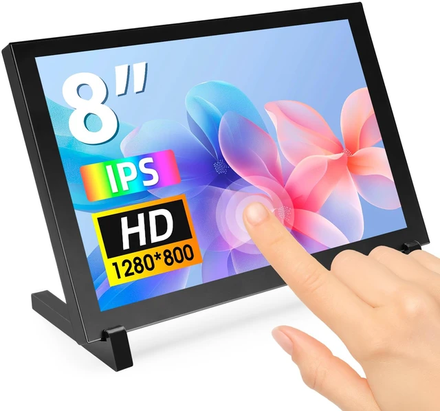 Main image of 8 Inch Touchscreen Monitor, 1280x800 IPS LCD HD Display with Stand, Portable Capacitive Touch Screen Compatible for Raspberry Pi 3/4/5, Win 11/10/8/7, Jetson Nano, laptops, Game Consoles