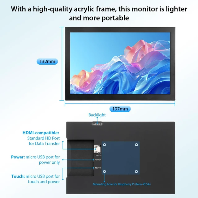 Alt view image 4 of 7 - 8 Inch Touchscreen Monitor, 1280x800 IPS LCD HD Display with Stand, Portable Capacitive Touch Screen Compatible for Raspberry Pi 3/4/5, Win 11/10/8/7, Jetson Nano, laptops, Game Consoles