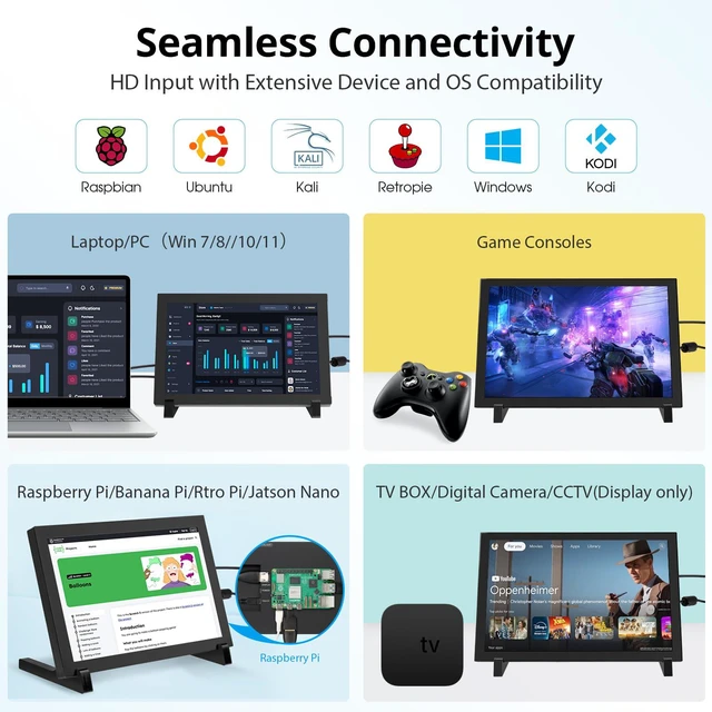 Alt view image 3 of 7 - 8 Inch Touchscreen Monitor, 1280x800 IPS LCD HD Display with Stand, Portable Capacitive Touch Screen Compatible for Raspberry Pi 3/4/5, Win 11/10/8/7, Jetson Nano, laptops, Game Consoles