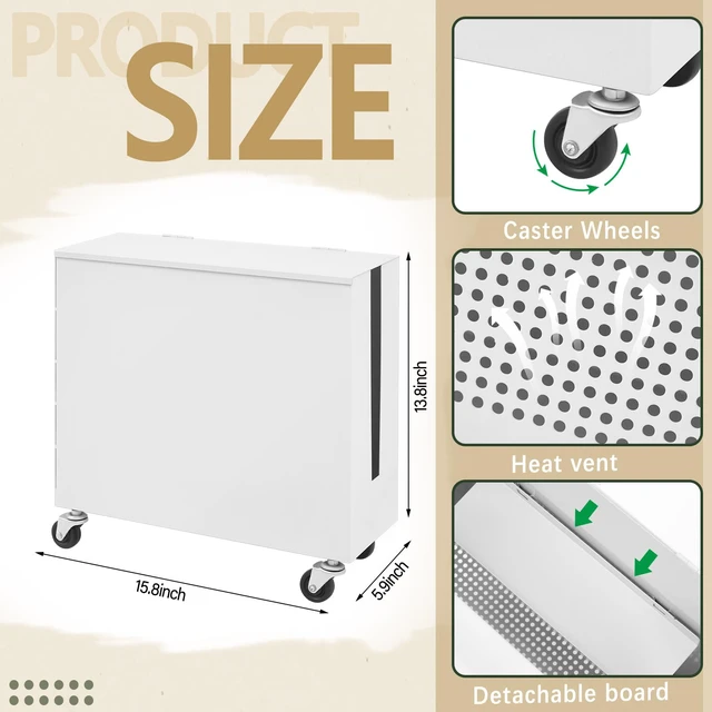 Alt view image 2 of 6 - Extra Large Metal Cable Management Box with Caster Wheels, White Adjustable Cord Hider Box for Power Strip Router Hider Organizer Surge Protector Storage Organizer for Office, Home