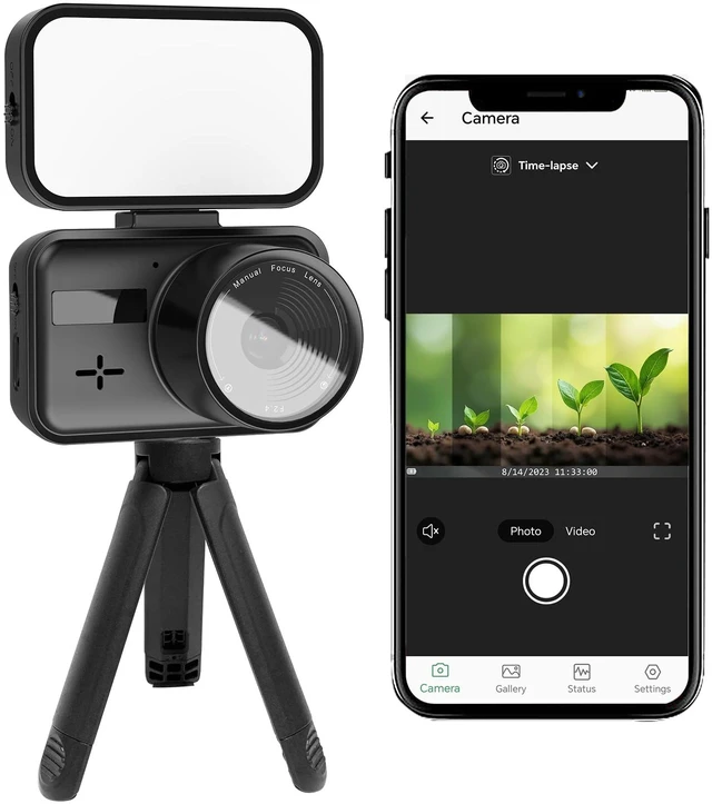 Main image of Time Lapse Camera Manual Focus, Timelapse Camera Wi-Fi with App Control No LCD Screen, No Waterproof, Color Night Vision, 6-Month Battery, 32GB Storage, for Indoor Construction, Plant, Cooking