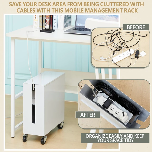 Alt view image 3 of 6 - Extra Large Metal Cable Management Box with Caster Wheels, White Adjustable Cord Hider Box for Power Strip Router Hider Organizer Surge Protector Storage Organizer for Office, Home