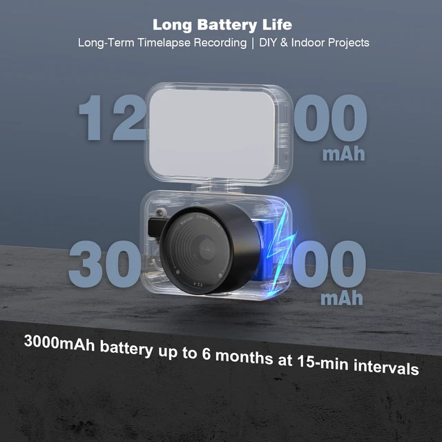 Alt view image 6 of 7 - Time Lapse Camera Manual Focus, Timelapse Camera Wi-Fi with App Control No LCD Screen, No Waterproof, Color Night Vision, 6-Month Battery, 32GB Storage, for Indoor Construction, Plant, Cooking