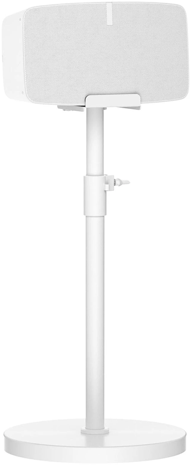 Main image of Height Adjustable Floor Speaker Stand for Sonos Five & Play:5, Vertical or Horizontal Placement, Metal Sonos 5 Speaker Stand with Cable Management (White, 1 Pack)