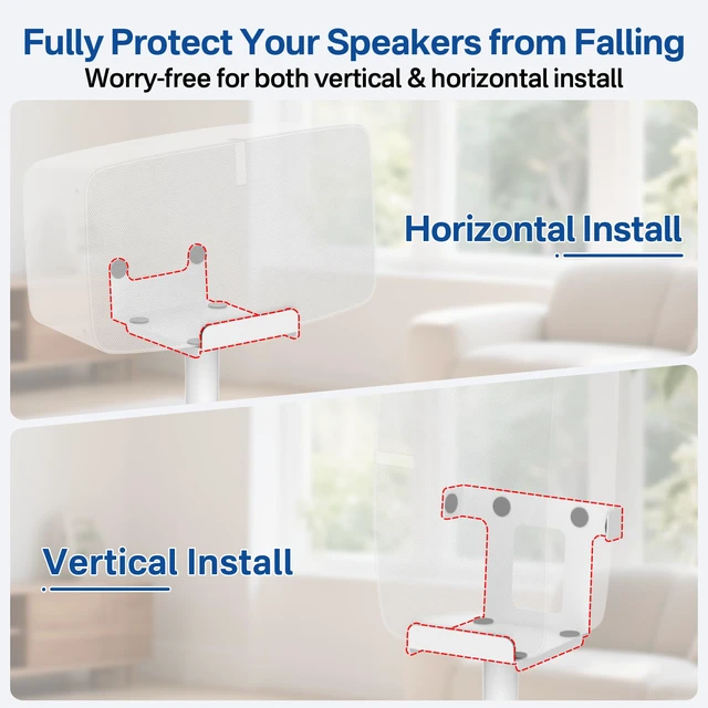 Alt view image 4 of 6 - Height Adjustable Floor Speaker Stand for Sonos Five & Play:5, Vertical or Horizontal Placement, Metal Sonos 5 Speaker Stand with Cable Management (White, 1 Pack)