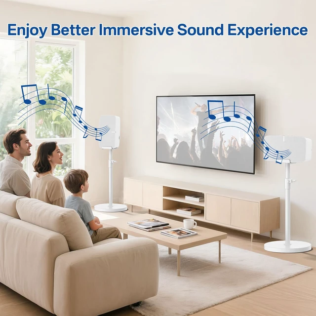 Alt view image 6 of 6 - Height Adjustable Floor Speaker Stand for Sonos Five & Play:5, Vertical or Horizontal Placement, Metal Sonos 5 Speaker Stand with Cable Management (White, 1 Pack)